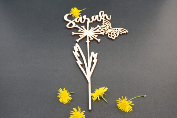 Caketopper mit Vorname, Pusteblume und Schmetterling