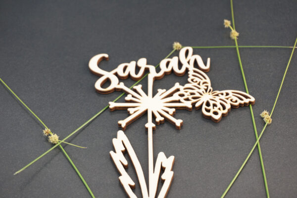 Caketopper mit Vorname, Pusteblume und Schmetterling