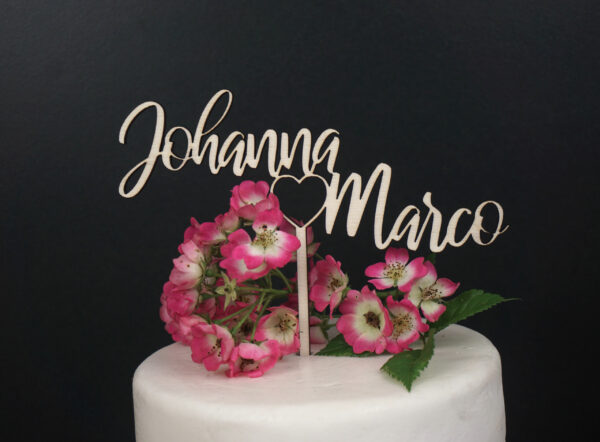 Vornamen mit Herz verbunden Caketopper mit Deko