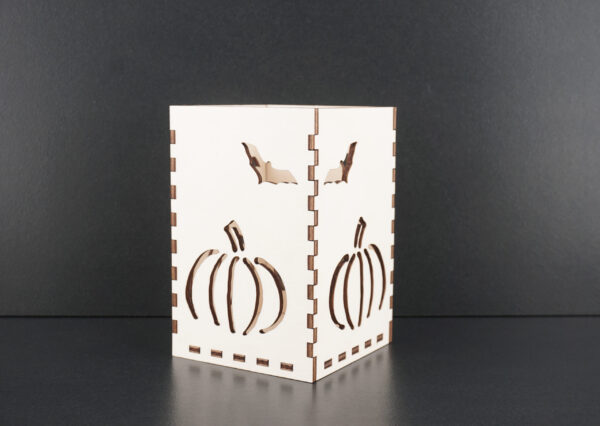 Windlicht herbstlich mit Kürbis und Fledermaus